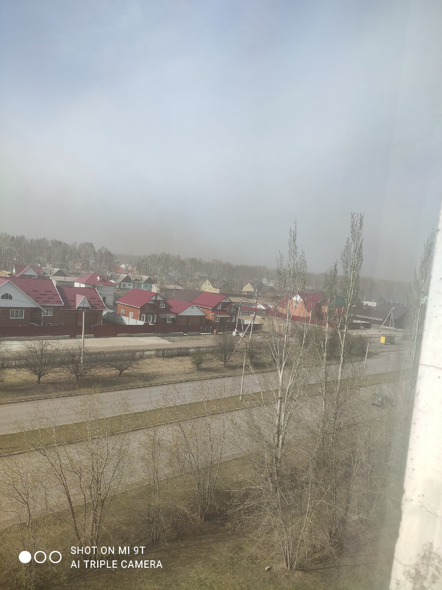 Ветром пыль поднимается выше домов