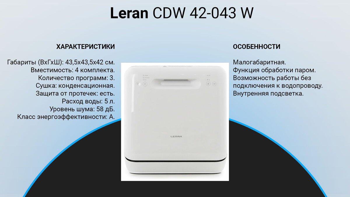 Компактная посудомоечная машина leran cdw