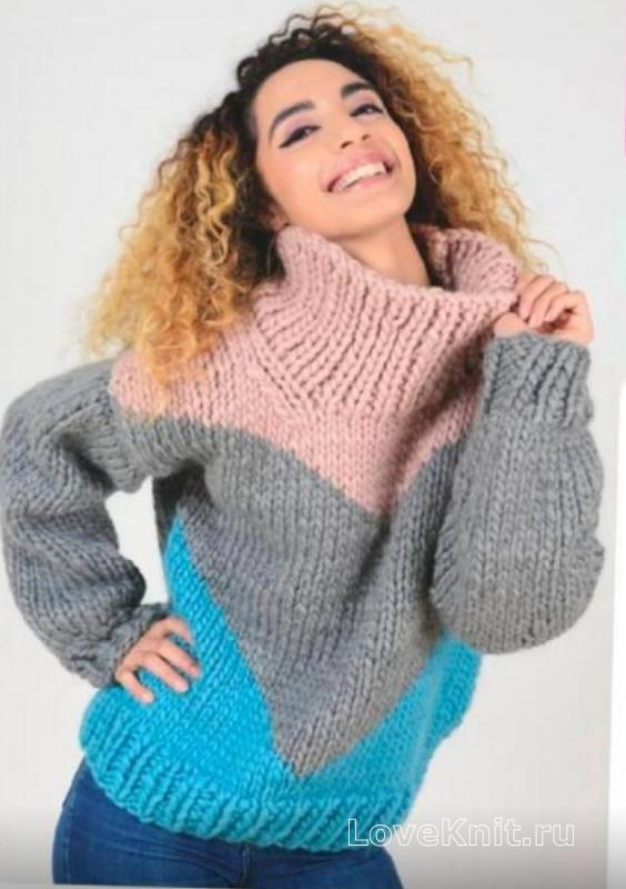 Источник https://loveknit.ru/vyazanie/spicami/trehcvetnyy-sviter-krupnoy-vyazki