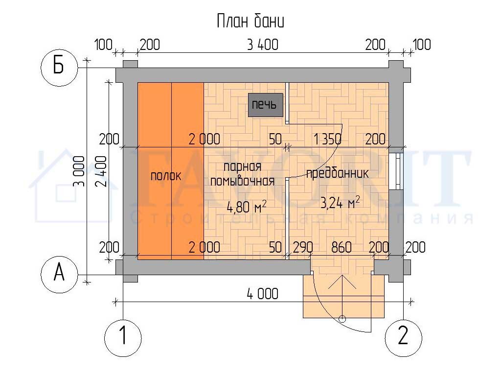 Проект бани 3х4