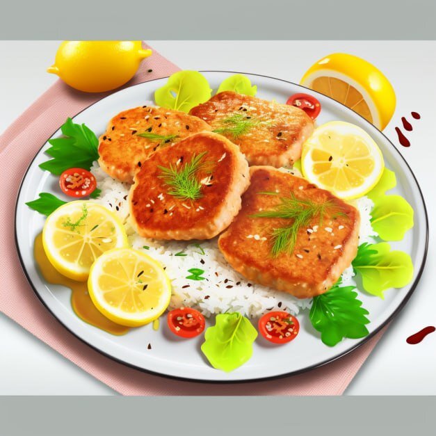 Котлеты из горбуши с лимоном и рисом