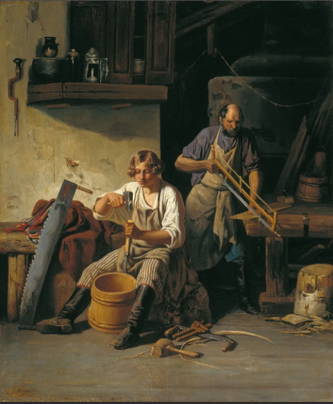 Плахов Лавр Кузьмич (1810-1881). В бондарной мастерской. Середина 1840.