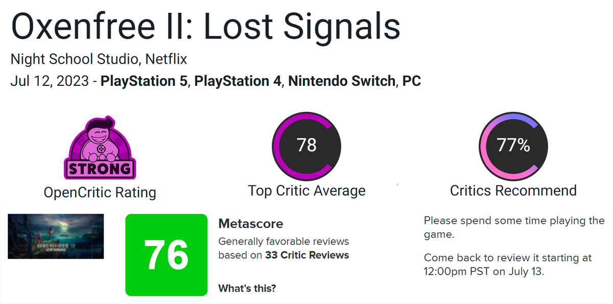 Оценки OXENFREE II: Lost Signals