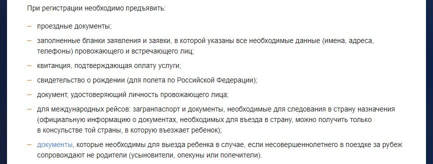 Эти документы должны быть у ребенка летящего без родителей