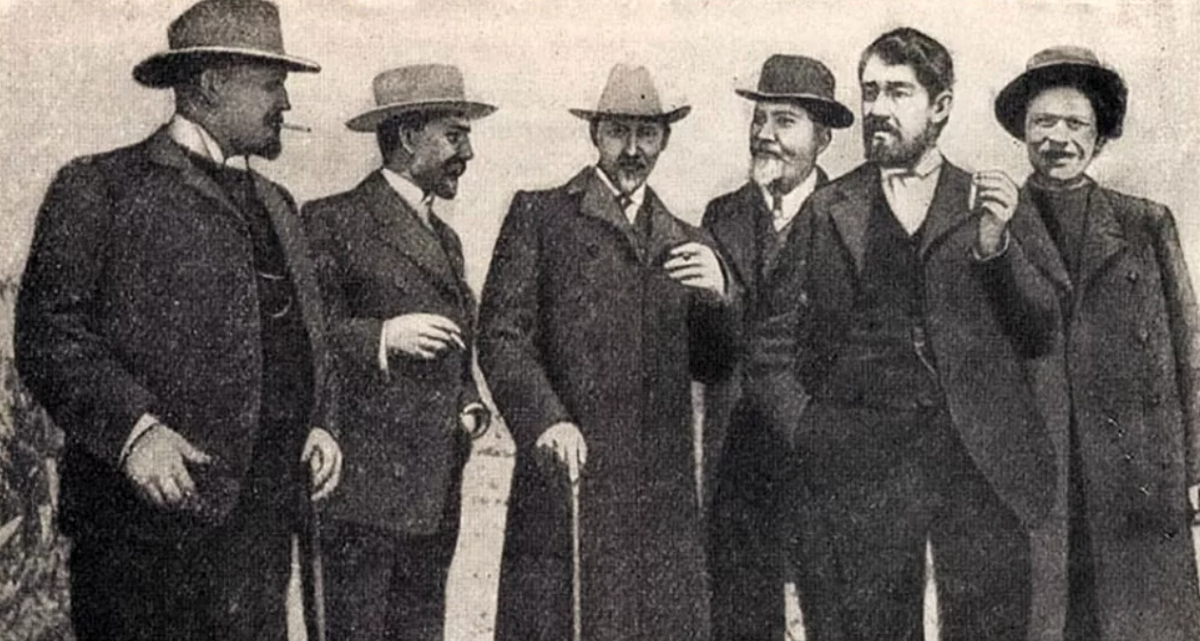 Куприн с Чеховым Буниным и Горьким (восстановленное фото)