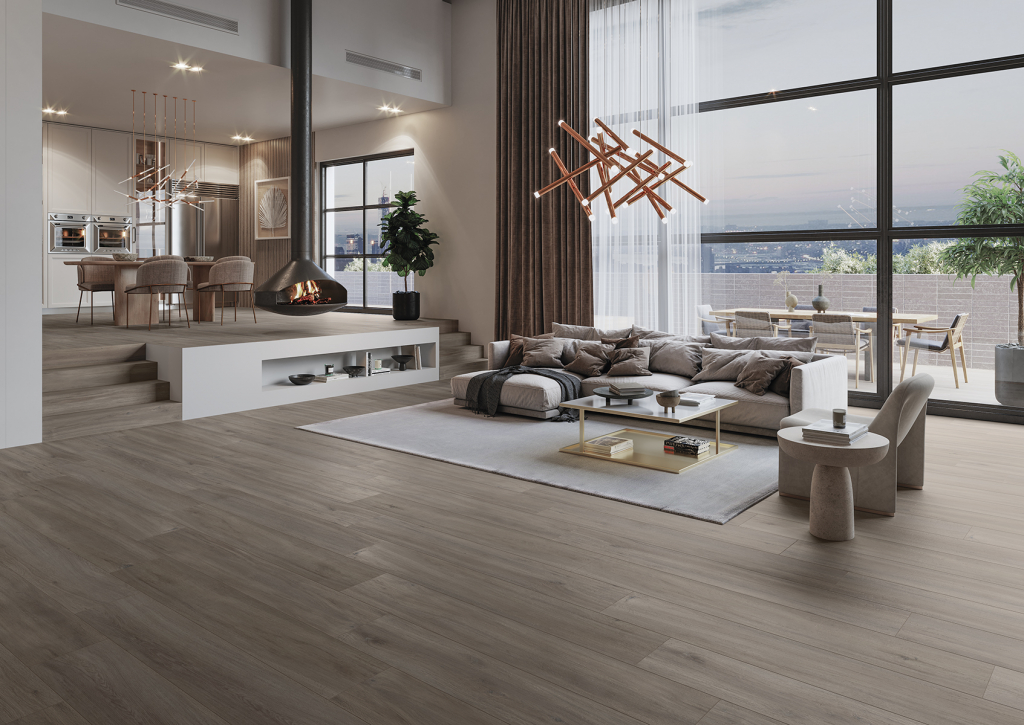 На фото плитка Rotterdam, натурального оттенка, формата 25x150 см