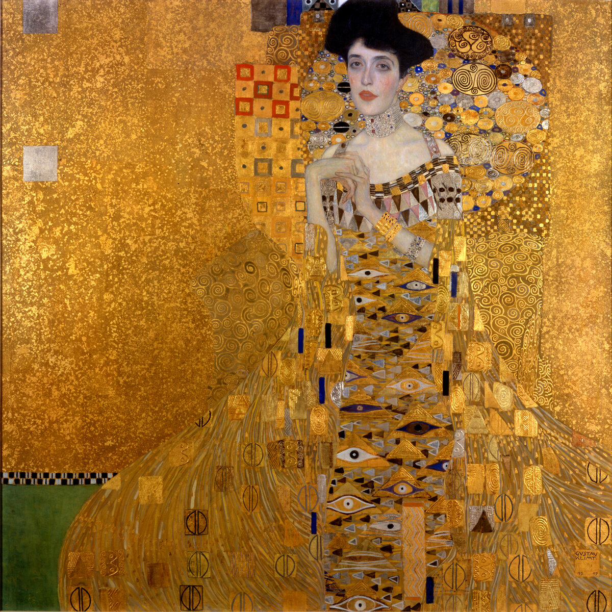 Густав Климт. Портрет Адели Блох-Бауэр I, 1907. Новая галерея, Нью-Йорк. (СС) Портрет знаменит не в последнюю очередь из-за громкого судебного процесса о его возврате наследнице семьи Блох-Бауэр, чья коллекция была в своем время экспроприирована нацистами. 