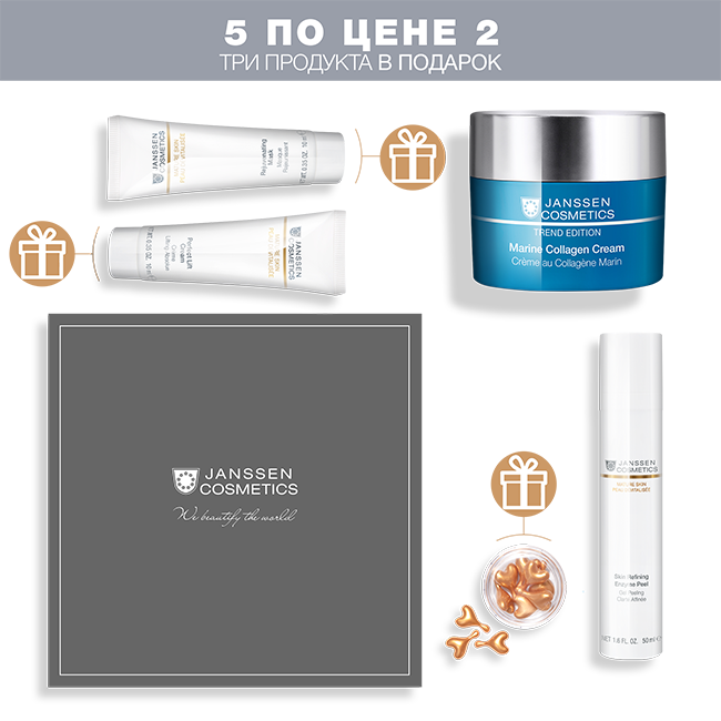 ANTIAGE-SET: COLLAGEN CREAM + PEELING JANSSEN СOSMETICS  2 средства + 3 подарка в наборе 