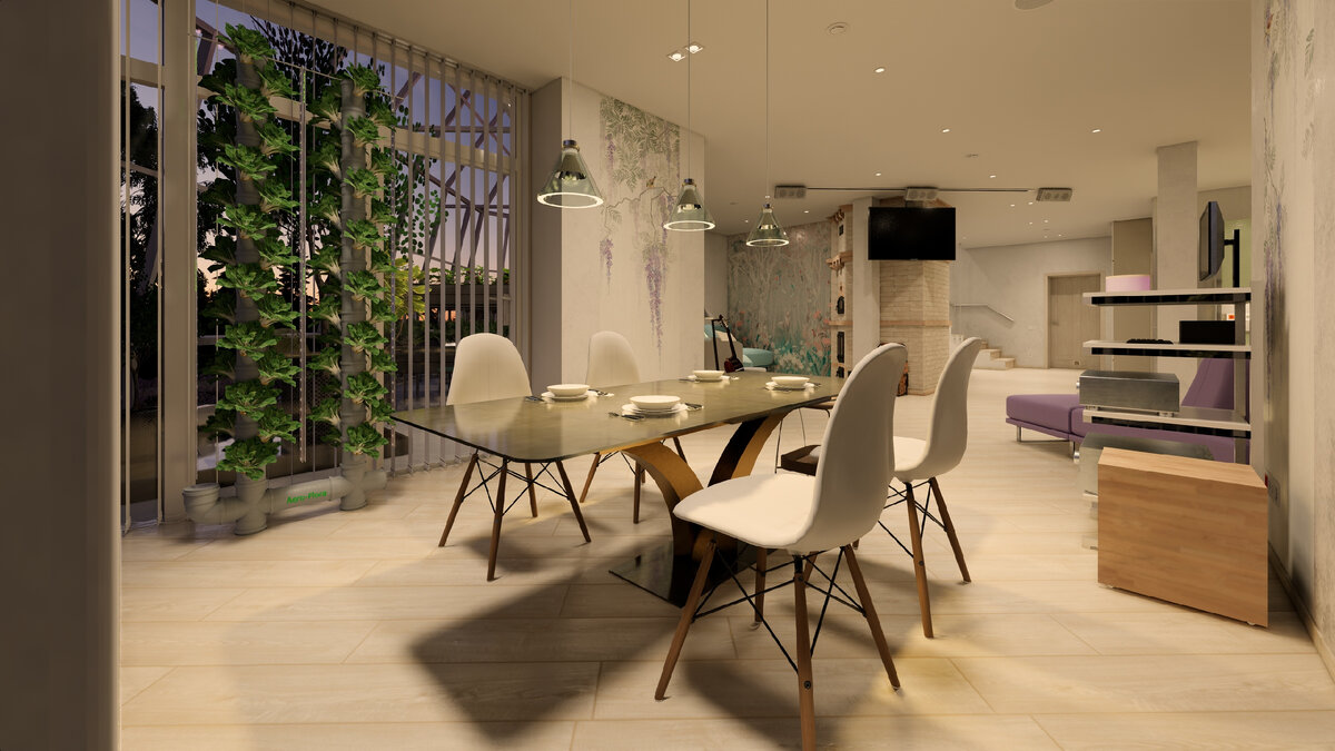 Горница (шоурум) БИОФЕРМА КДВ ЭКО - энергоэффективное здание (класс А+) с жилой сердцевиной, окружённое вегетарием и прочими технологическими  помещениями для выращивания растений и производства органических удобрений. 