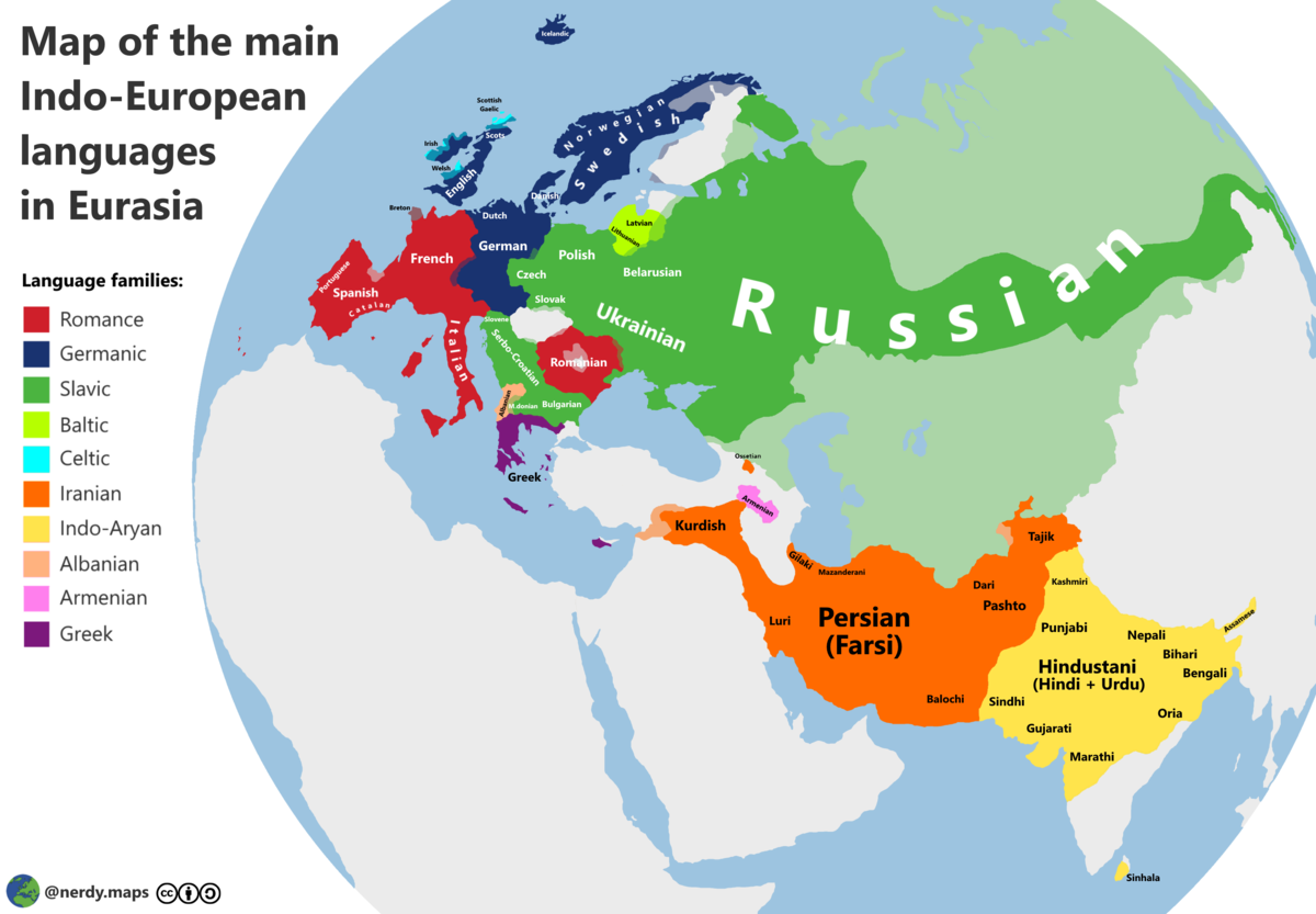 Индоевропейская семья карта