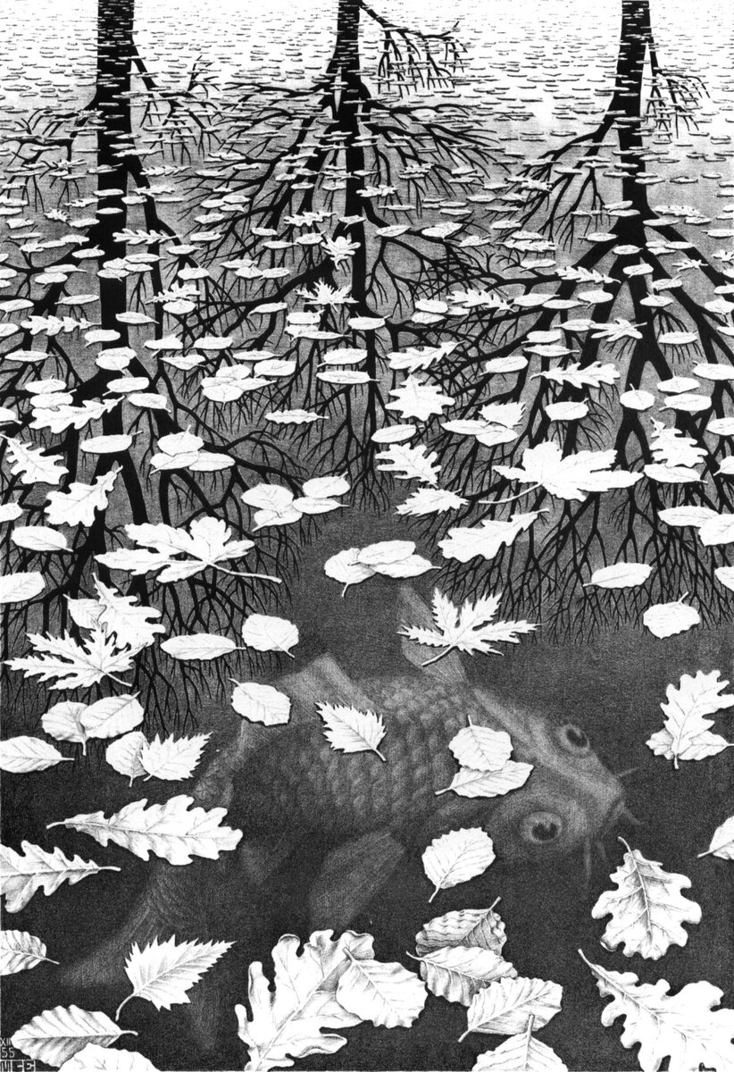 Three Worlds. Maurits Cornelis Escher December 1955 (из свободных источников сети Интернет)