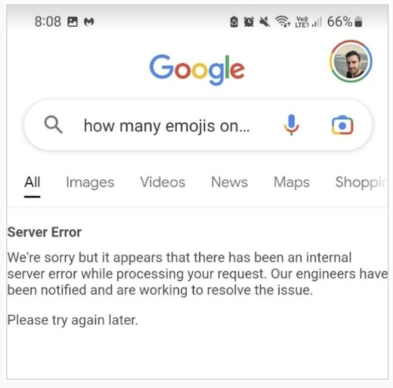    Мобильное приложение Google на Android тоже не справляется с запросом. Фото: BleepingComputer