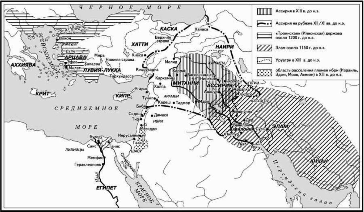 Месопотамия на карте Ассирия и Вавилон