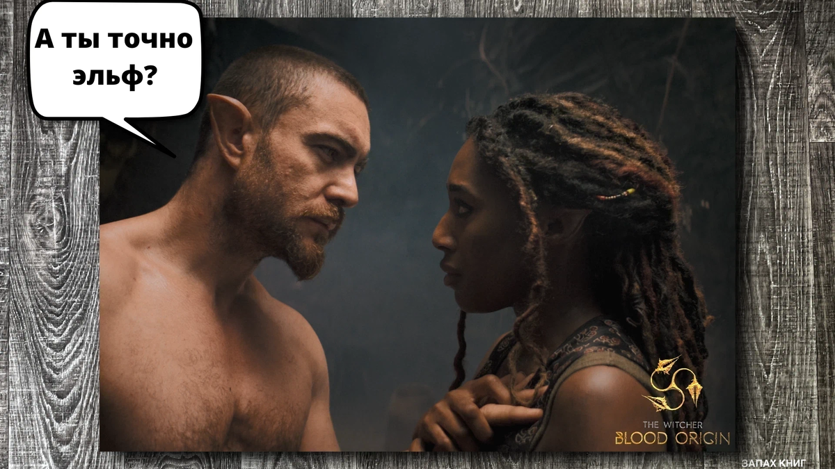 Кадр из сериала "Ведьмак: происхождение" (с иронической припиской)