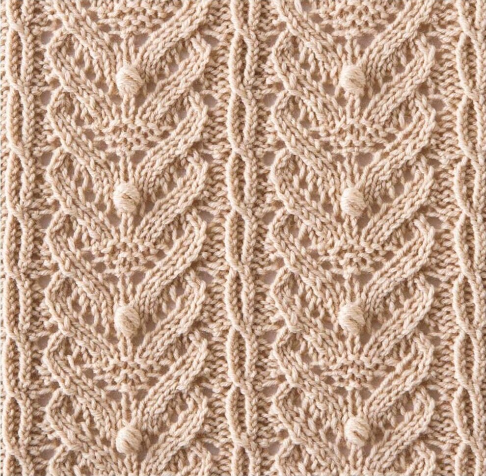 Французские колоски с шишечками и с разделительными цепочками - японский узор спицами