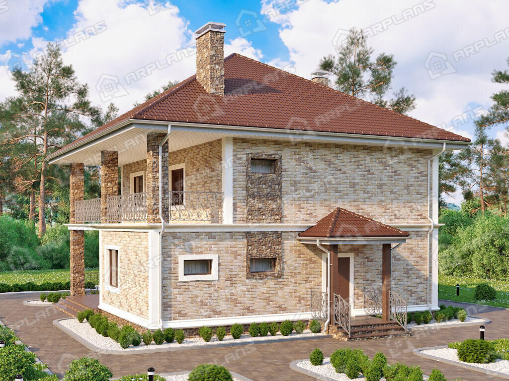 Фото 2 двухэтажного дома из газобетона с 4 спальнями, балконом и газовой котельной. Общая площадь 211 кв м. Источник arplans.ru Проект К-032