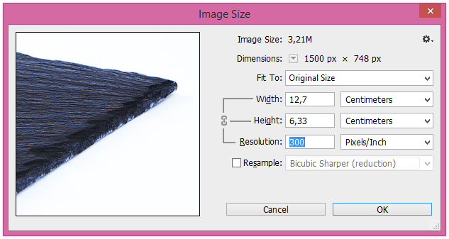 Иллюстрация 1. Изменение разрешения изображения в Adobe Photoshop