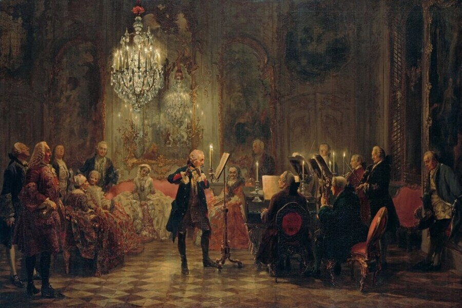 Adolph von Menzel: The Flute Concert of Sanssouci, 1852 «Концерт для флейты Фридриха Великого в Сан-Суси»