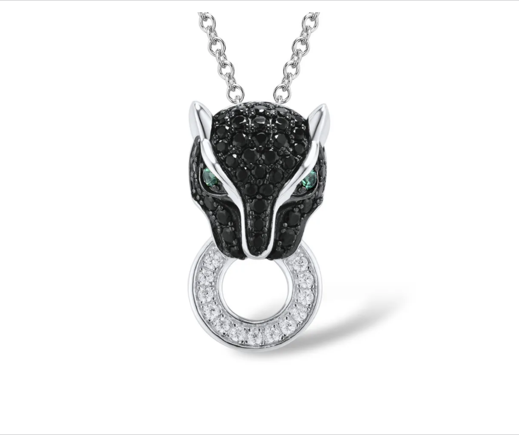 Подвеска «Пантера» — серебро 925 пробы с зеленой и черной шпинелью и кубическим цирконием (арт. 117675)