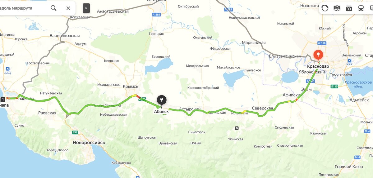 Направление трассы А 146 Краснодар - Новороссийск