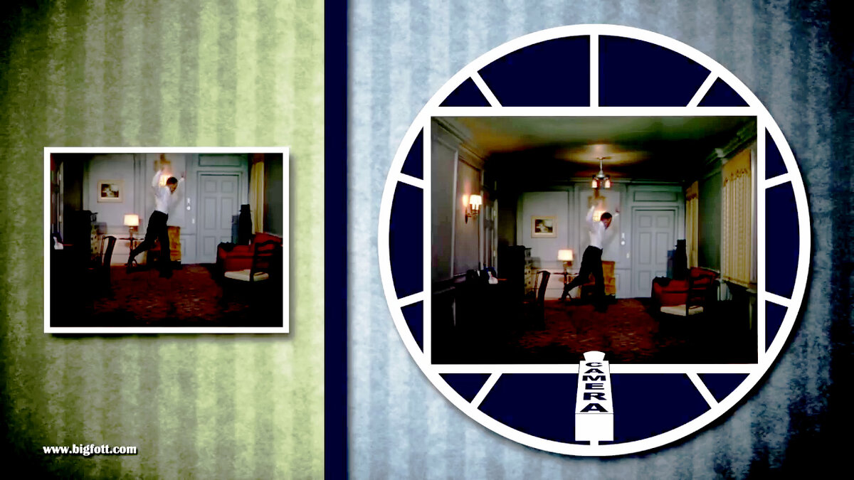 Съёмочная камера жёстко крепилась к полу вращающейся комнаты.