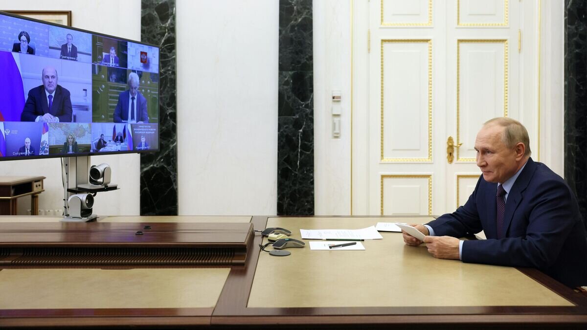    Президент РФ Владимир Путин проводит совещание по экономическим вопросам в режиме видеоконференции© РИА Новости / POOL