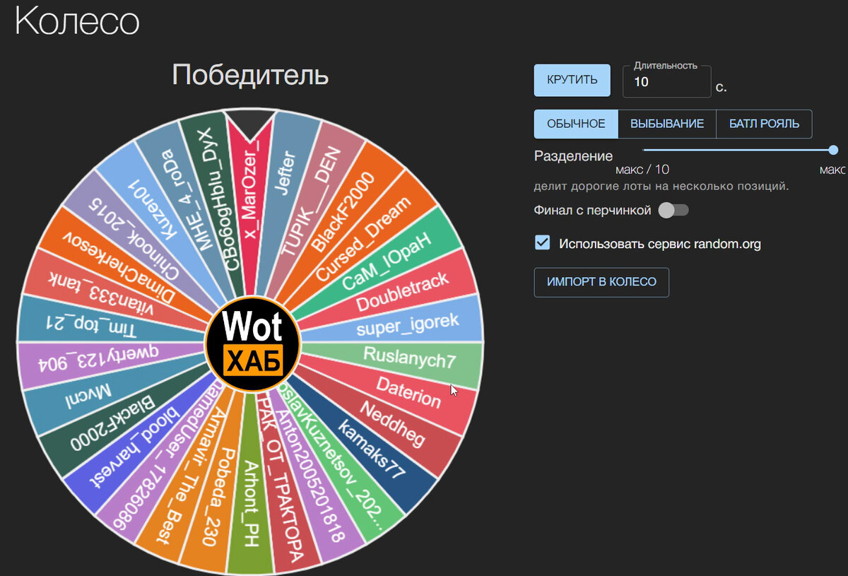 Снова увидите свои ники в колесе :)