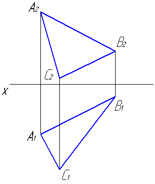 Плоскость заданная треугольником. Построение следов плоскости заданной треугольником. Следы плоскости треугольника АВС. Горизонталь плоскости заданной треугольником АВС. Построить следы плоскости заданной треугольником.