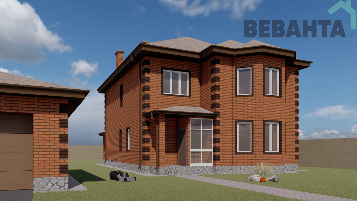 Наружная отделка: керамический кирпич "Брылино". Цвета: Абрикос и Коричневый