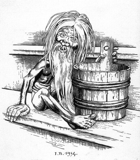 Bannik near a bucket of water (ouchat). Иван Яковлевич Билибин  (1876–1942)