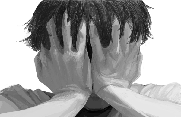 Картина плачущего мужчины прикрывающегося рукой