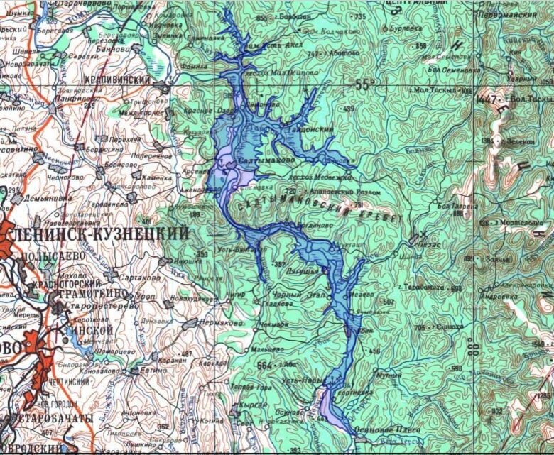 Карта будущего крапивинского водохранилища