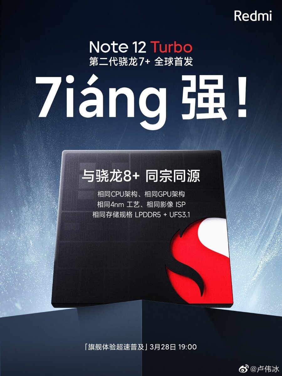    Redmi Note 12 Turbo с чипом Snapdragon 7+ Gen 2 получил дату анонса