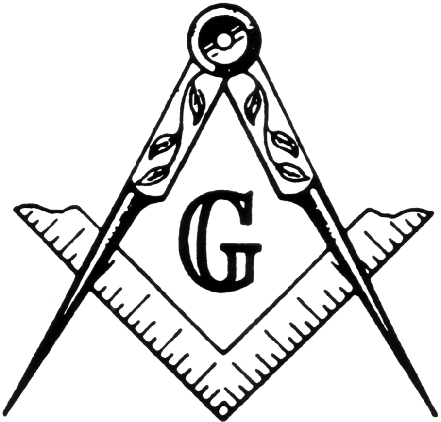 Символы масонов: угольник, циркуль, английская буква "G" - от анг. "God" (Бог)