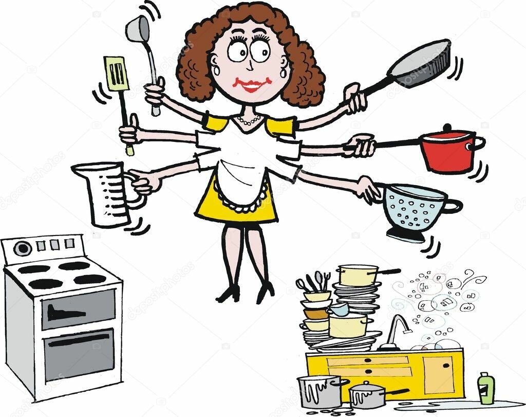 Женщина многорукая на кухне