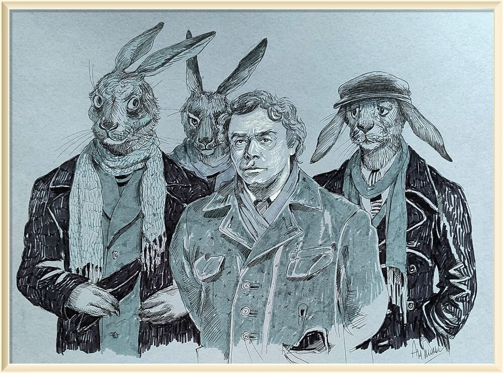 Анастасия Нильская . Суровые годы приходят. Тонированная бумага,тушь,маркер,белила. 30х40 см. 2023г. Спб.
