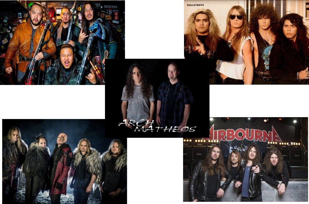 Группы The HU, BulletBoys, Arch / Matheos, Bloodbound, Airbourne. Фото взяты из свободных источников. Коллаж автора.