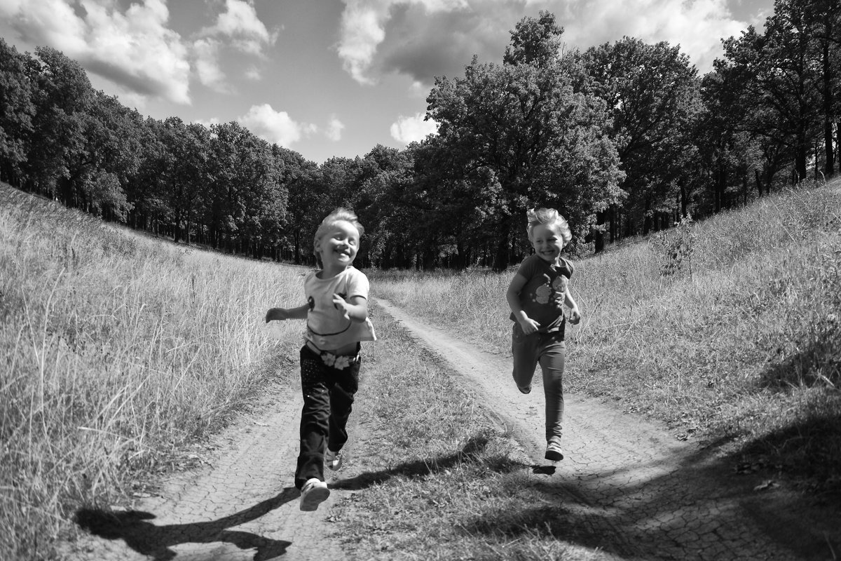 Дети бегают в поле