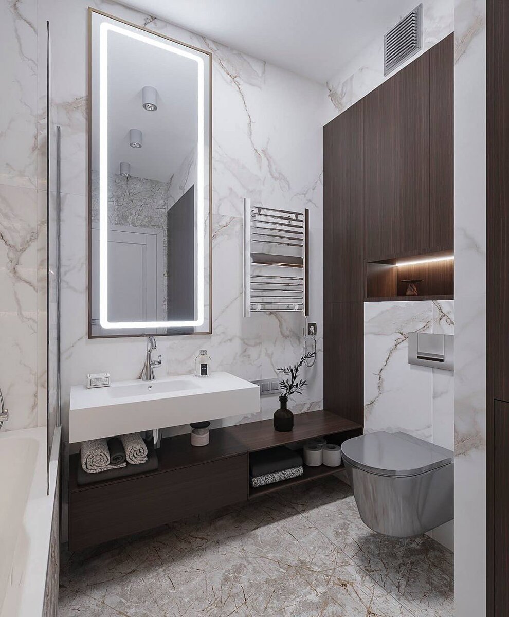 Проект ванной комнаты Татьяны Лянг c  Белым мрамором Iceberg K-2001 и мрамором с ржавыми прожилками Iceberg K-2003 от KERRANOVA