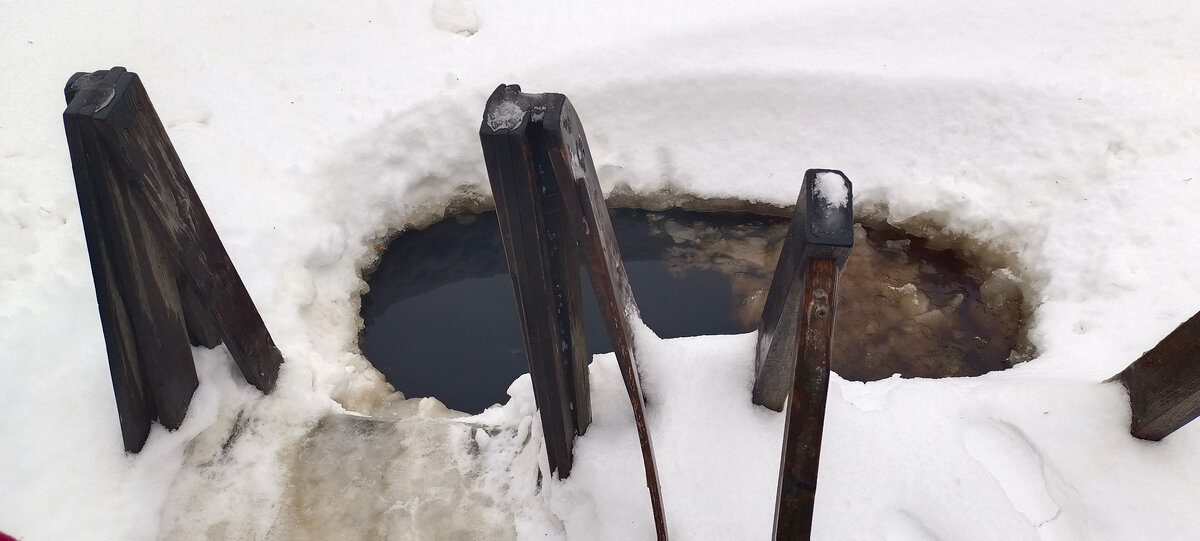 прорубь на лесном озере