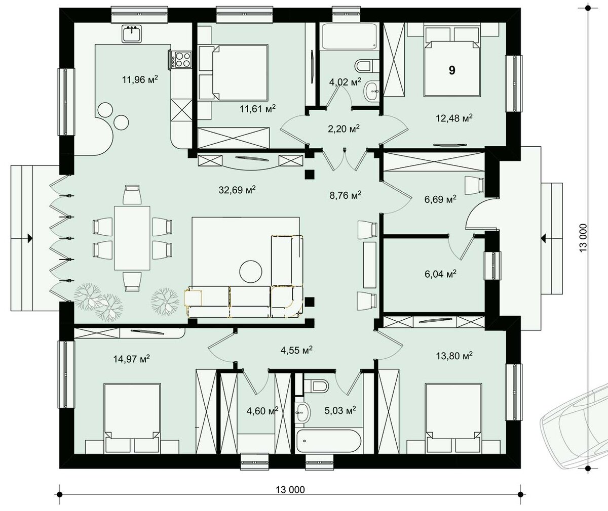 Планировка дома 12*13,5