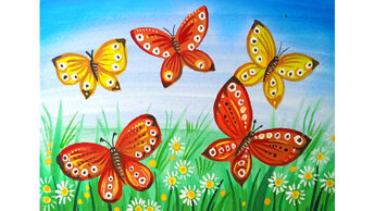 🌺🦋🌺Разноцветные бабочки, нарисованные гуашью, по трафарету. 🌺🦋🌺