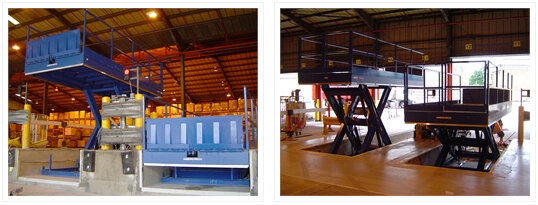 Гидравлический стол в зоне выгрузки склада