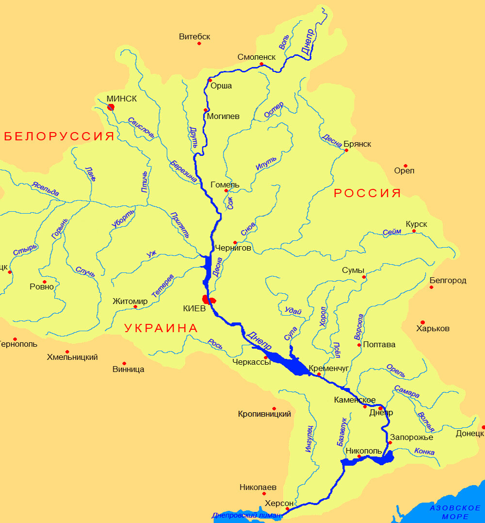 Днепр река на карте украины с городами