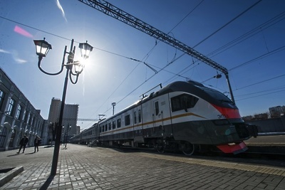    Электропоезд ЭП2Д на презентации на Рижском вокзале в Москве ©Евгений Биятов РИА Новости