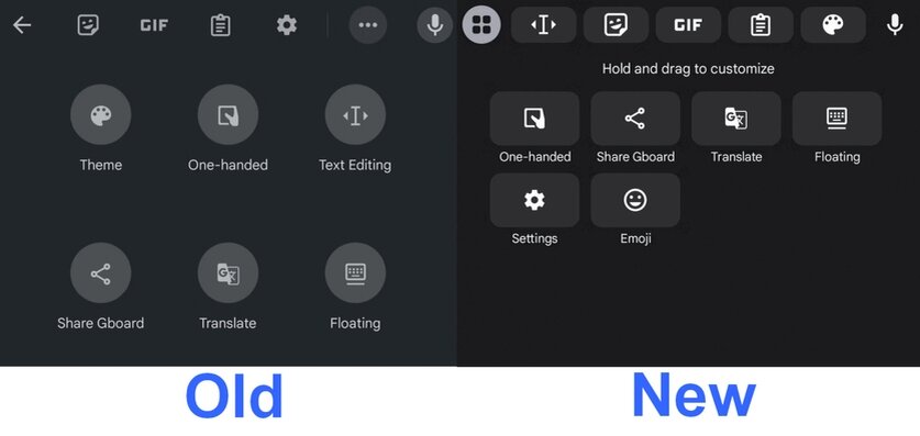    Слева — старый дизайн Gboard, справа — новый