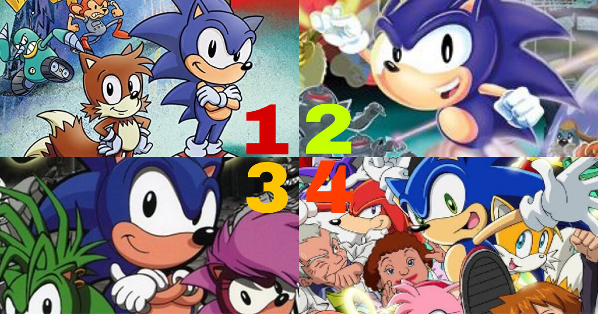 1 - Adventures of Sonic the Hedgehog, 2 - Sonic the Hedgehog, 3 - Sonic Underground, 4 - Sonic X