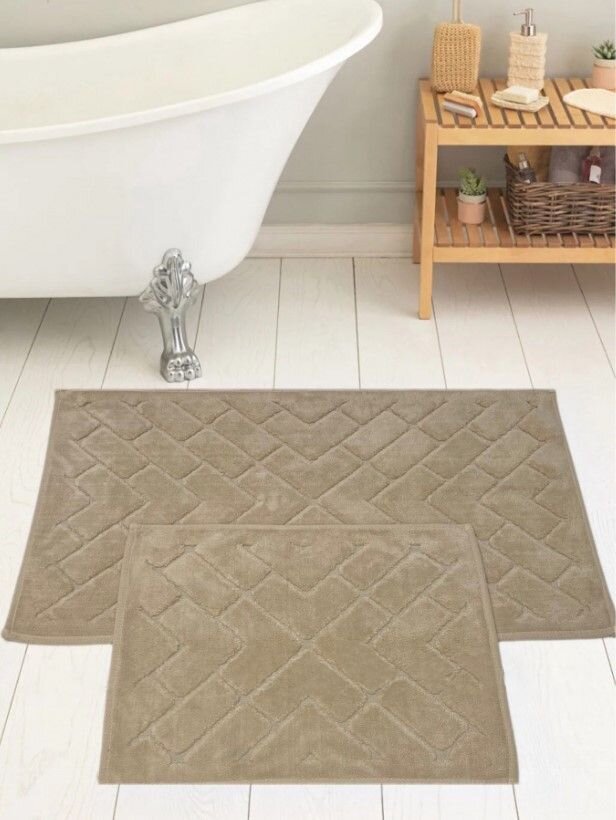 Комплект ковриков для ног в ванную 2 шт. "Karven" Parke светло-бежевый/vizon 50*60 см, 60*100 см