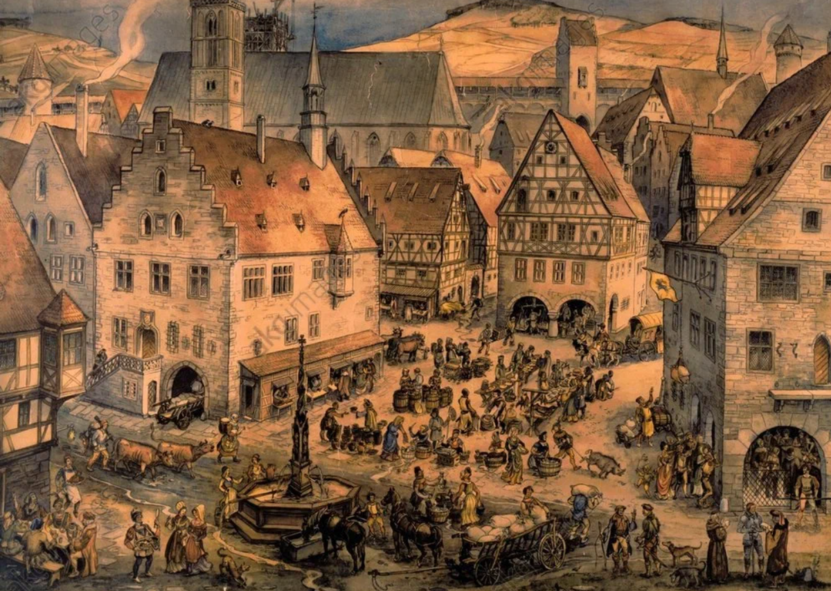 Средневековая Франция (v—XIV ВВ.). Рыночная площадь средневекового города. Европа 13 век города.