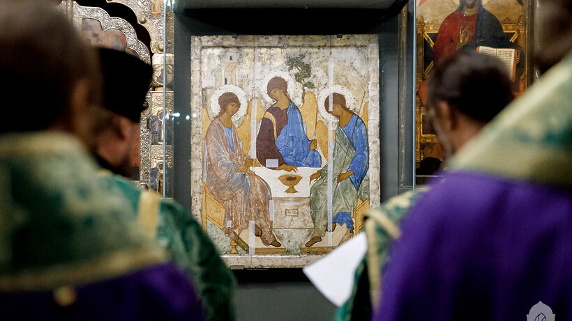    Икона «Святая Троица» из Третьяковской галереи в Троице-Сергиевой лавре ©Пресс-служба Троице-Сергиевой лавры